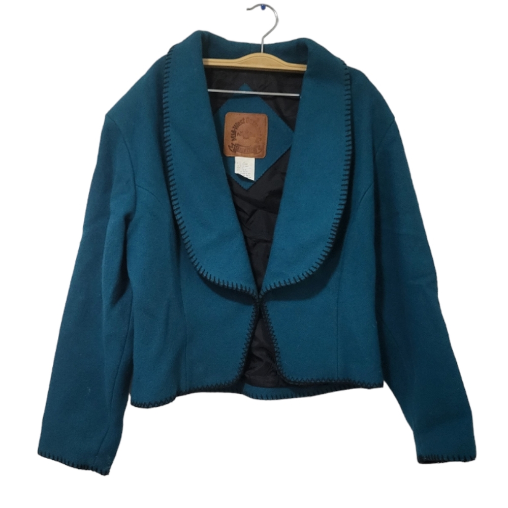 Vintage Midwest Garment Co. Womens Bolero Shrug Jacket Teal Blue Shawl Collar S